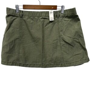 Aerie Mod Mini Skirt Military Green Elastic Waist XL Belt Loops Seam Detail NWT